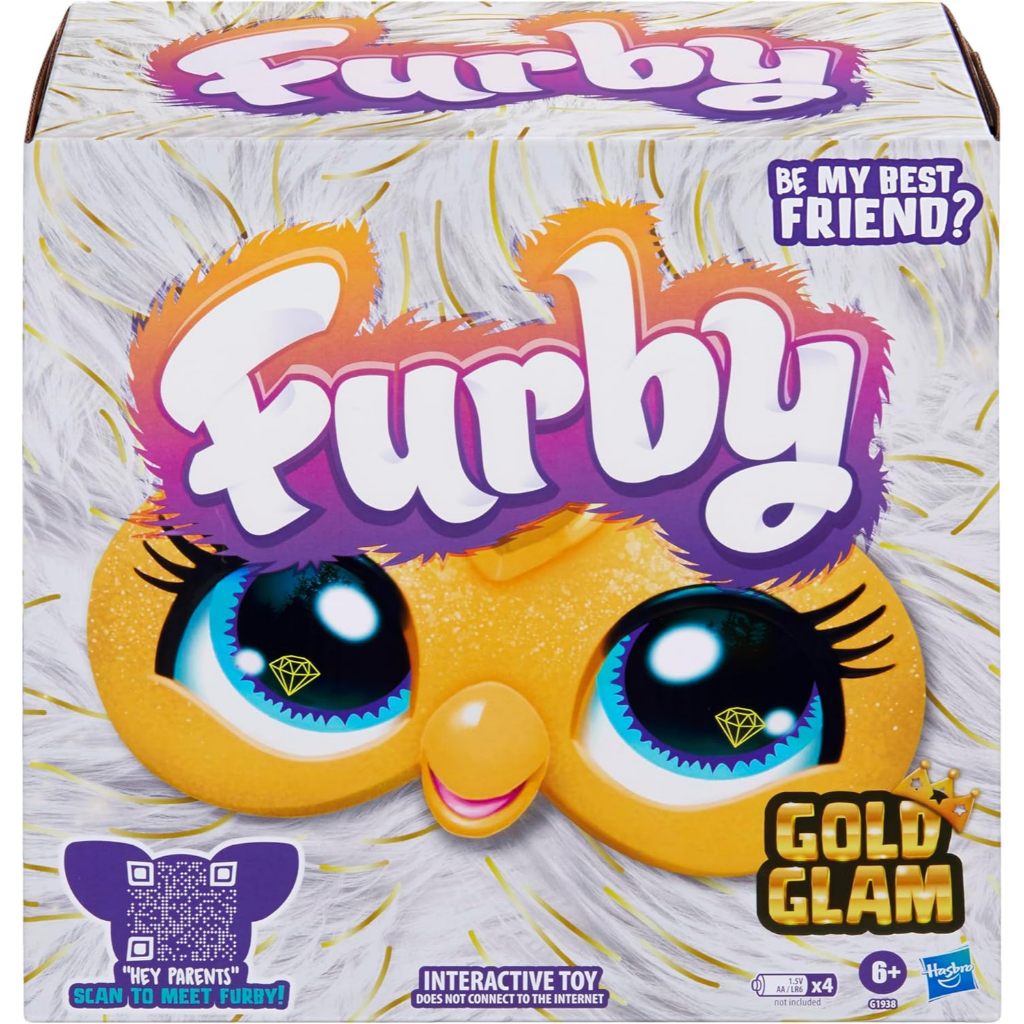 Furby Gold Glam Interactive ของเล่นตุ๊กตาสําหรับเด็กผู้หญิงอายุ 6 ปี & Boys & Up, เปิดใช้งานด้วยเสียง Animtronic, พูดภาษาอังกฤษ & Furbish, สีขาว Toys for 3 Year Old Girls & Boys & Up