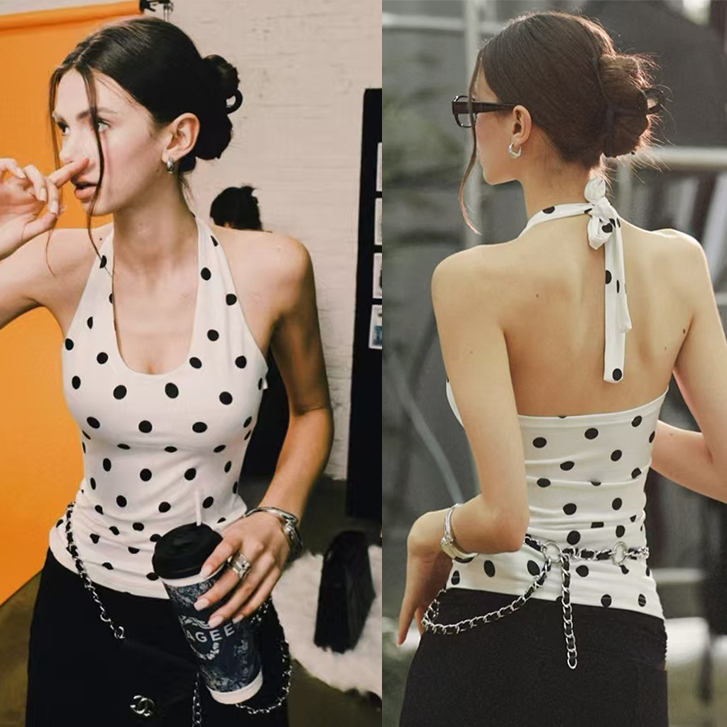 Hope Fumeng สายคล้องคอกีฬาลายจุดพิมพ์ลายแฟชั่นพร้อมเบาะหน้าอกผูกเสื้อออกกําลังกายสําหรับผู้หญิง