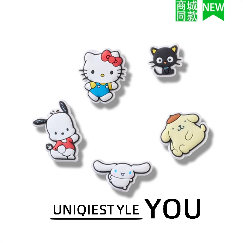 รองเท้าแตะตกแต่งหัวเข็มขัด ออกแบบเอง ลายการ์ตูนน่ารัก Sanrio พร้อมชุดอุปกรณ์เสริม 5 ชิ้น