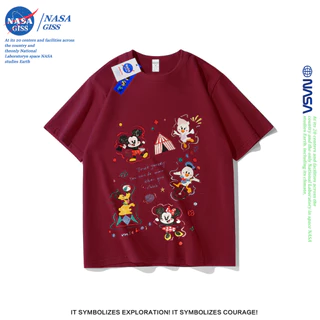 NASA เสื้อยืดชายหญิงแขนสั้น สตรีทฮิปฮอป summer มิกกี้เม้าส์ พิมพ์ลาย คอตตอน คอกลม หลวมและระบายอากาศ