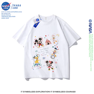 NASA เสื้อยืดชายหญิงแขนสั้น สตรีทฮิปฮอป summer มิกกี้เม้าส์ พิมพ์ลาย คอตตอน คอกลม หลวมและระบายอากาศ