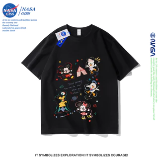 NASA เสื้อยืดชายหญิงแขนสั้น สตรีทฮิปฮอป summer มิกกี้เม้าส์ พิมพ์ลาย คอตตอน คอกลม หลวมและระบายอากาศ