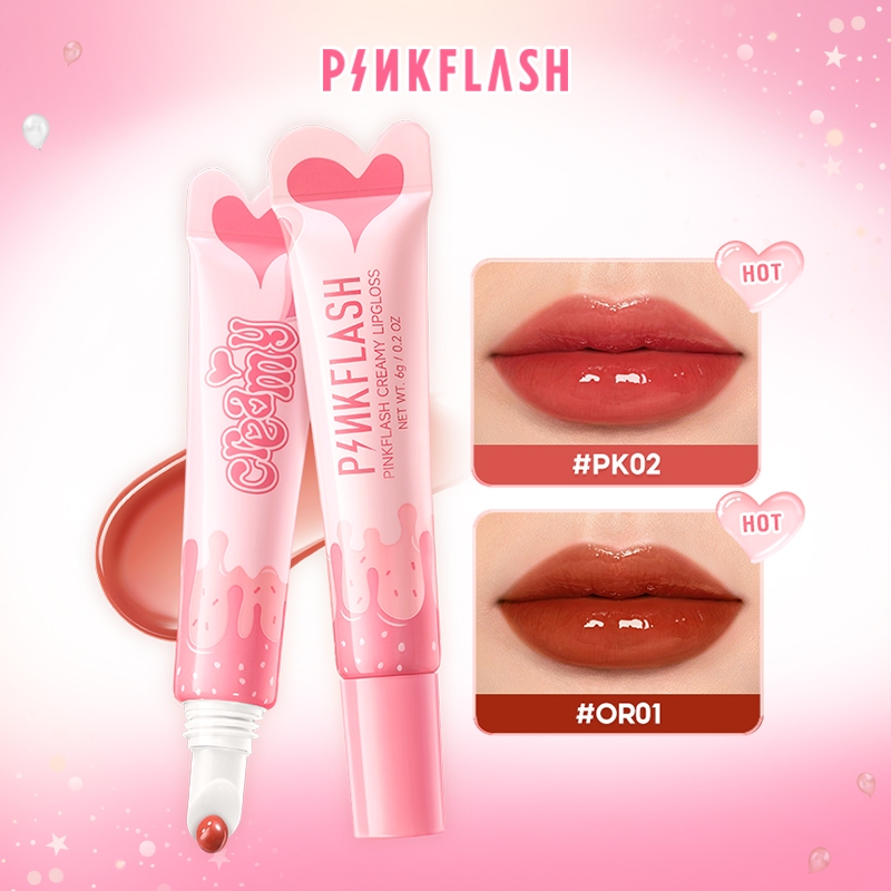 PINKFLASH #MyGlossyLips Watery Glow Hydrating Lip Gloss Dewy Glow 5 Moisture Indregients Fade Lipริ้วรอยกลิ่นส้มนุ่มและเรียบเนียน Airy-light 7 เฉดสี