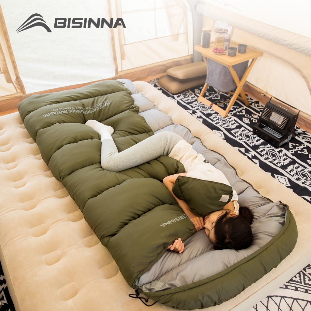 BISINNA ถุงนอนกราฟีนแบบพกพาสไตล์ซองจดหมายเดินป่าตั้งแคมป์สํานักงานโดยใช้ถุงนอนที่อบอุ่น