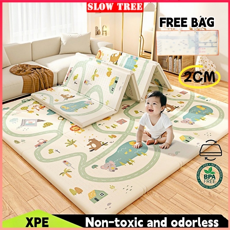 200×180 ซม.XPE Baby Play mat Crawling mat ขนาดใหญ่พับกันน้ํา Playmat พร้อมกระเป๋าพกพาทารกชั้น