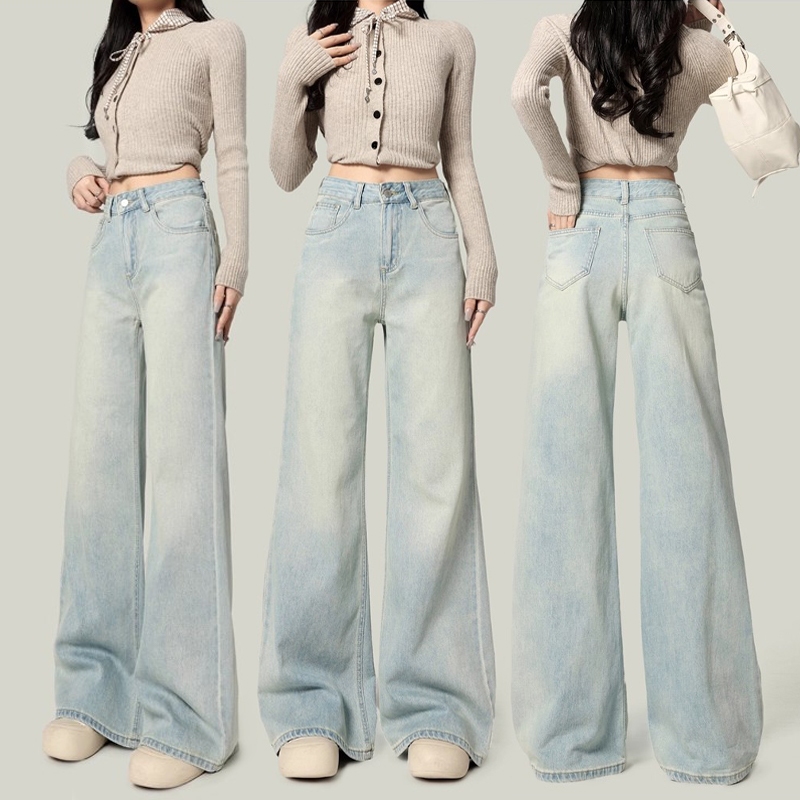 S~5XL Baggy jeans for women กางเกงยีนส์บักกี้สำหรับผู้หญิงไซส์ใหญ่ อินเทรนด์ เอวสูงสีฟ้า ใส่สบายและเ
