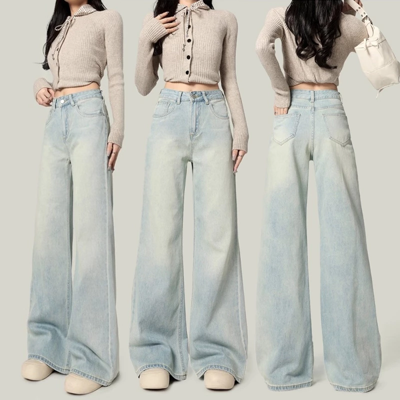 S~5XL Baggy jeans for women กางเกงยีนส์บักกี้สำหรับผู้หญิงไซส์ใหญ่ อินเทรนด์ เอวสูงสีฟ้า ใส่สบายและเข้ากับเสื้อผ้าหลายแบบHOT