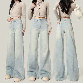 S~5XL Baggy jeans for women กางเกงยีนส์บักกี้สำหรับผู้หญิงไซส์ใหญ่ อินเทรนด์ เอวสูงสีฟ้า ใส่สบายและเข้ากับเสื้อผ้าหลายแบบHOT