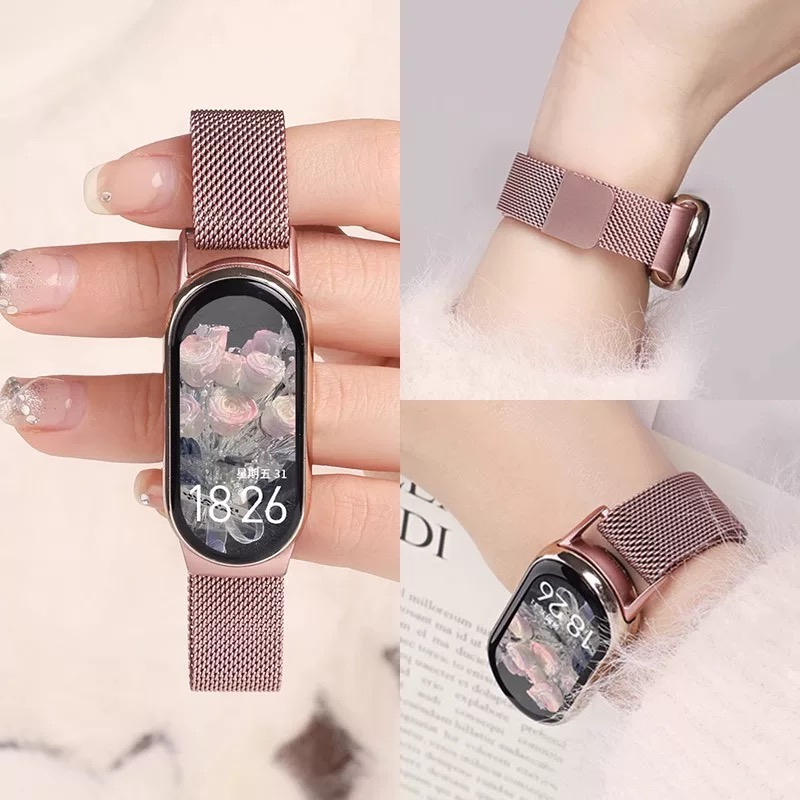 สายสแตนเลสสําหรับ Honor Band 9 10 สายนาฬิกาอัจฉริยะ Milanese Loop สายรัดข้อมือสร้อยข้อมือแม่เหล็ก
