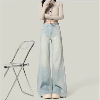 S~5XL Baggy jeans for women กางเกงยีนส์บักกี้สำหรับผู้หญิงไซส์ใหญ่ อินเทรนด์ เอวสูงสีฟ้า ใส่สบายและเข้ากับเสื้อผ้าหลายแบบHOT