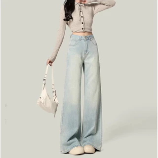 S~5XL Baggy jeans for women กางเกงยีนส์บักกี้สำหรับผู้หญิงไซส์ใหญ่ อินเทรนด์ เอวสูงสีฟ้า ใส่สบายและเข้ากับเสื้อผ้าหลายแบบHOT