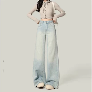 S~5XL Baggy jeans for women กางเกงยีนส์บักกี้สำหรับผู้หญิงไซส์ใหญ่ อินเทรนด์ เอวสูงสีฟ้า ใส่สบายและเข้ากับเสื้อผ้าหลายแบบHOT