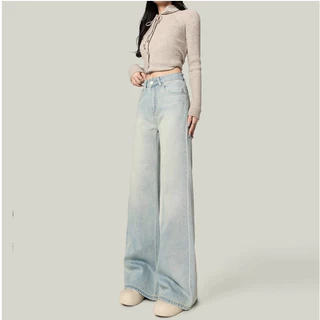 S~5XL Baggy jeans for women กางเกงยีนส์บักกี้สำหรับผู้หญิงไซส์ใหญ่ อินเทรนด์ เอวสูงสีฟ้า ใส่สบายและเข้ากับเสื้อผ้าหลายแบบHOT