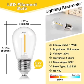 S14 1W LED String หลอดไฟ Equal ถึง 11W E27 ฐาน Vintage Edison พลาสติกกันน้ํากลางแจ้งเปลี่ยนหลอดไฟ Party งานแต่งงาน Decor