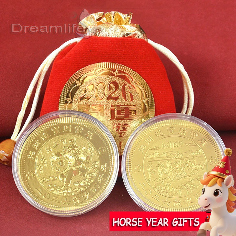 2026 Horse Year Lucky Coin Bag Set Lucky Dollar Money Gold ฟอยล์เหรียญของขวัญปีใหม่ปัจจุบัน
