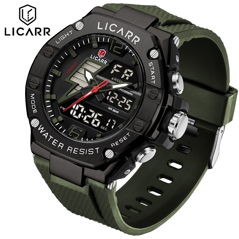 LICARR แฟชั่นชั้นนํานาฬิกาผู้ชายกีฬากันน้ํานาฬิกาปลุกปฏิทินแสงโครโนกราฟ 9531