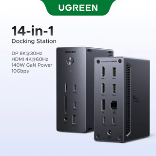 UGREEN 140W GaN Power 14-1 Docking Station DP 8K@30Hz HDMI 4K@60Hz 10Gbps Multi-port Desktopสถานีชาร์จสําหรับโทรศัพท์/แท็บเล็ต/เครื่องใช้ไฟฟ้าขนาดเล็ก