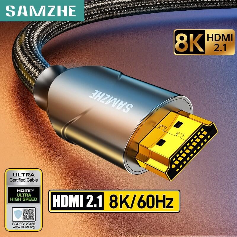 SAMZHE สาย HDMI 2.1 8K/60Hz 4K/240Hz Dolby Vision ความเร็วสูง 48Gbps สําหรับแล็ปท็อป/PC/TV/สวิตช์/PS
