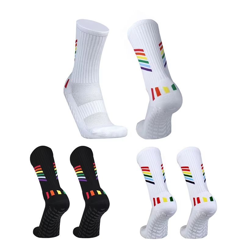 Rainbow Mid-Tube Anti-Slip Socks ถุงเท้าฝึกซ้อมดูดซับเหงื่อดีและระบายอากาศ ราคาถูก Shopee Lazada