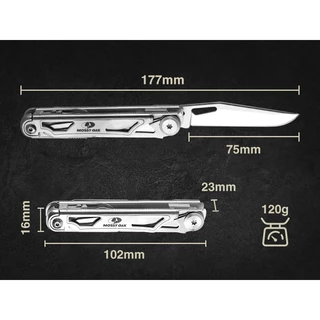 เครื่องมือมัลติฟังก์ชั่นแบบพกพา Mossy Oak 12-in-1 พร้อมกระเป๋า, เครื่องมือหลายสแตนเลสพร้อมคลิป, กรรไกร, ที่เปิดขวด, คีมปอกสายไฟ, เบรกเกอร์แก้ว, ไขควง