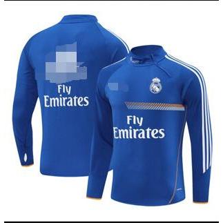 2013-14 RM เรอัล มาดริด สีขาว/สีฟ้าที่มีสีสันสีฟ้าย้อนยุคแขนยาวรอบคอชุดฝึกซ้อมสําหรับผู้ชาย ส-XXL 1: