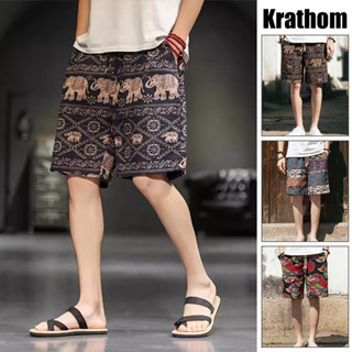 กางเกงขาสั้นชายหาดพิมพ์ลายช้างไทย ทรงหลวม สบายๆ ระบายอากาศได…