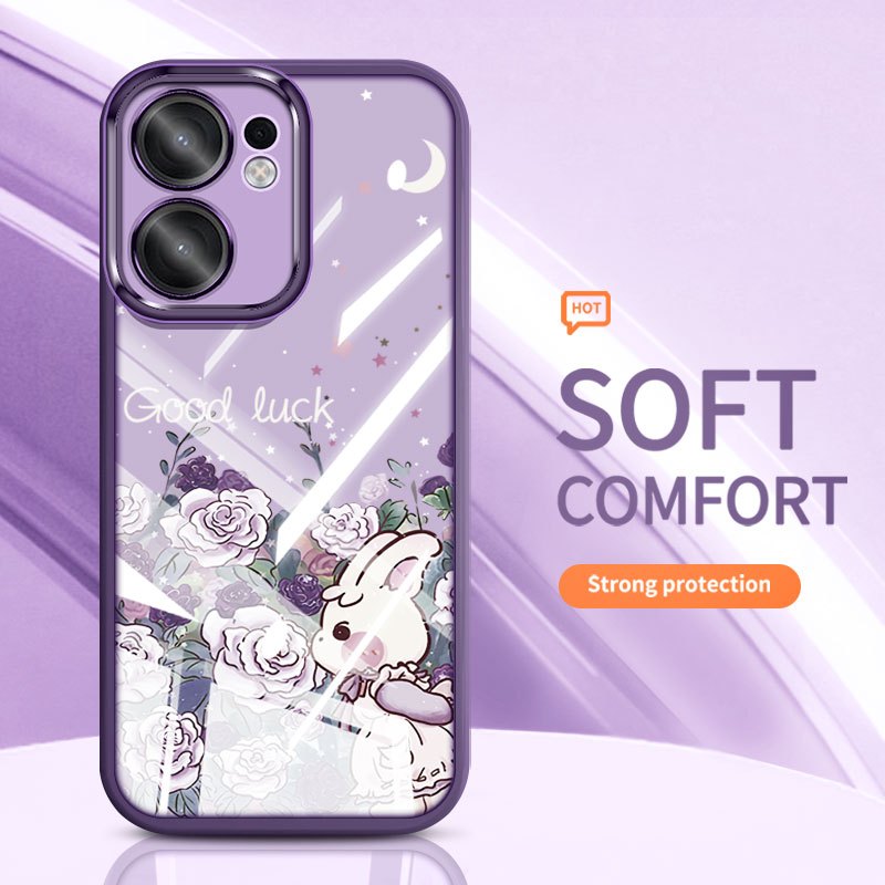 VRQR สําหรับ Vivo V60 Lite 5G 4G V2511 ปลอกดอกไม้สีม่วงกระต่ายโปร่งใสกันกระแทกเคสโทรศัพท์