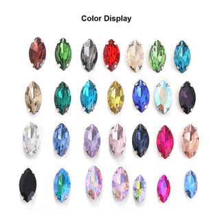 พลอยเทียมคริสตัลทรงดวงตาม้า 6x12 มม. 7x15 มม. ฐานสีเงิน สำหรับตกแต่งเสื้อผ้าและงาน DIY