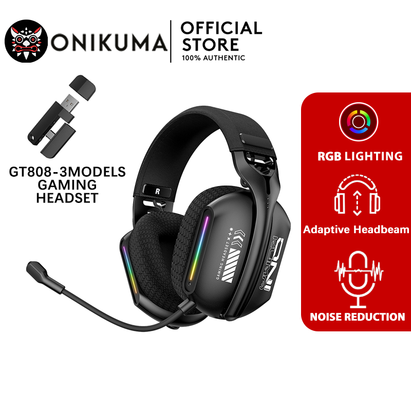 ONIKUMA GT808 สามโหมดพร้อมไมโครโฟน E-Sports ชุดหูฟังสําหรับเล่นเกมไร้สาย RGB แสงรองรับบลูทูธ 5.3 / 2.4G / AUX 3.5 มม.