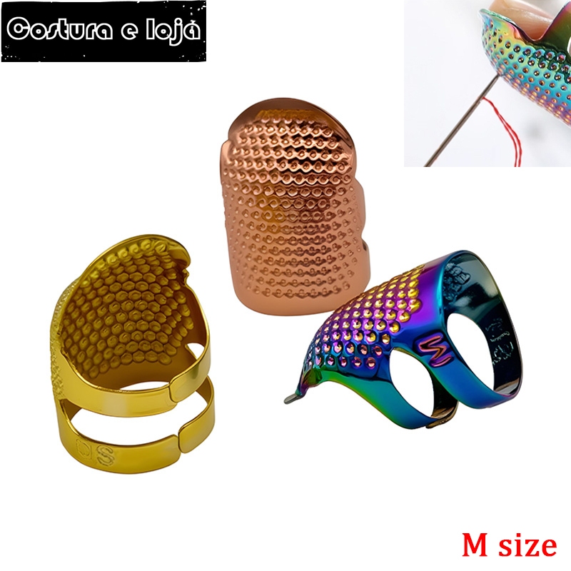 เย็บโลหะ Thimble - แหวน Thimble แบบปรับได้ - ปลอกนิ้วกดเข็มกันลื่น - อุปกรณ์ป้องกันนิ้วปักทําด้วยมือ - เครื่องมือเย็บผ้า