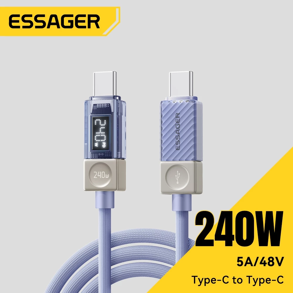 Essager 100W/240W PD สายชาร์จเร็วสุด USB-C ถึง Type-C สําหรับ Samsung Huawei