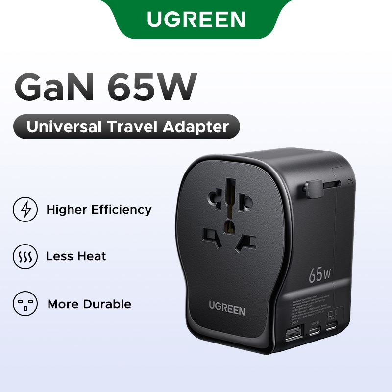 UGREEN Nexode 65W Universal Travel Adapter ปลั๊กสลับได้ UK/US/DE/CN 2 in 1 ซ็อกเก็ตชาร์จ PD 65W Fast Charging สําหรับการเดินทางเพื่อธุรกิจ
