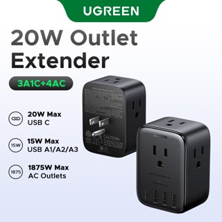UGREEN US Plug Outlet Extender พร้อม 4 AC Outlets, 1 USB-C (…