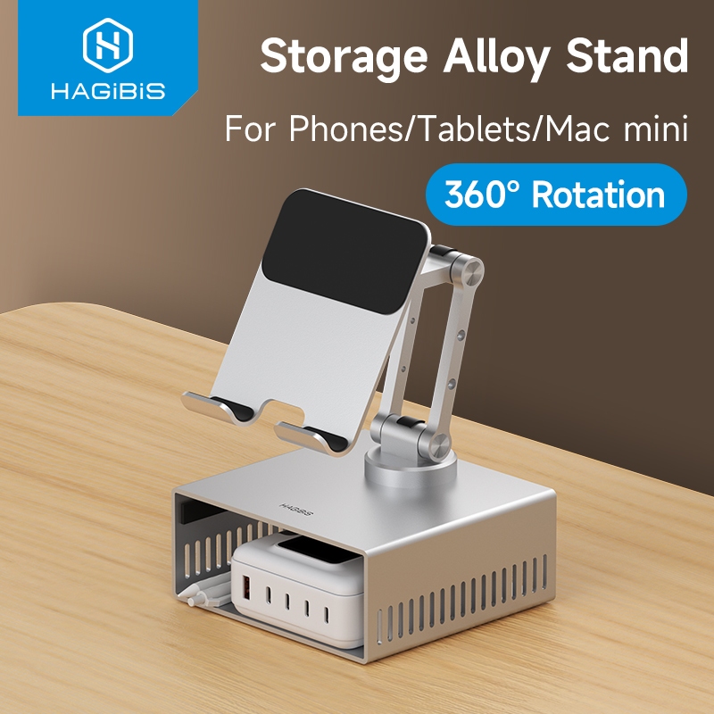 Hagibis Desktop Stand สําหรับ iPad Pro/Air Mac mini M4/M4 Pro Storage ที่วางโลหะ 360° ขายึดมัลติฟังก์ชั่นแบบพับได้แบบปรับได้ ราคาถูก Shopee Lazada