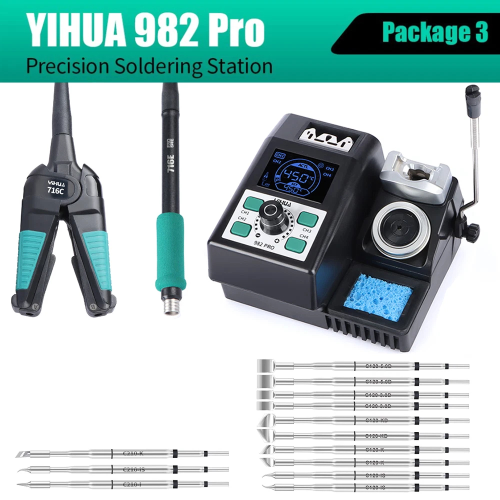 YIHUA 982 PRO สถานีบัดกรีปากคีบเหล็ก C210 สถานีบัดกรีสําหรับการเชื่อมที่มีความแม่นยํา