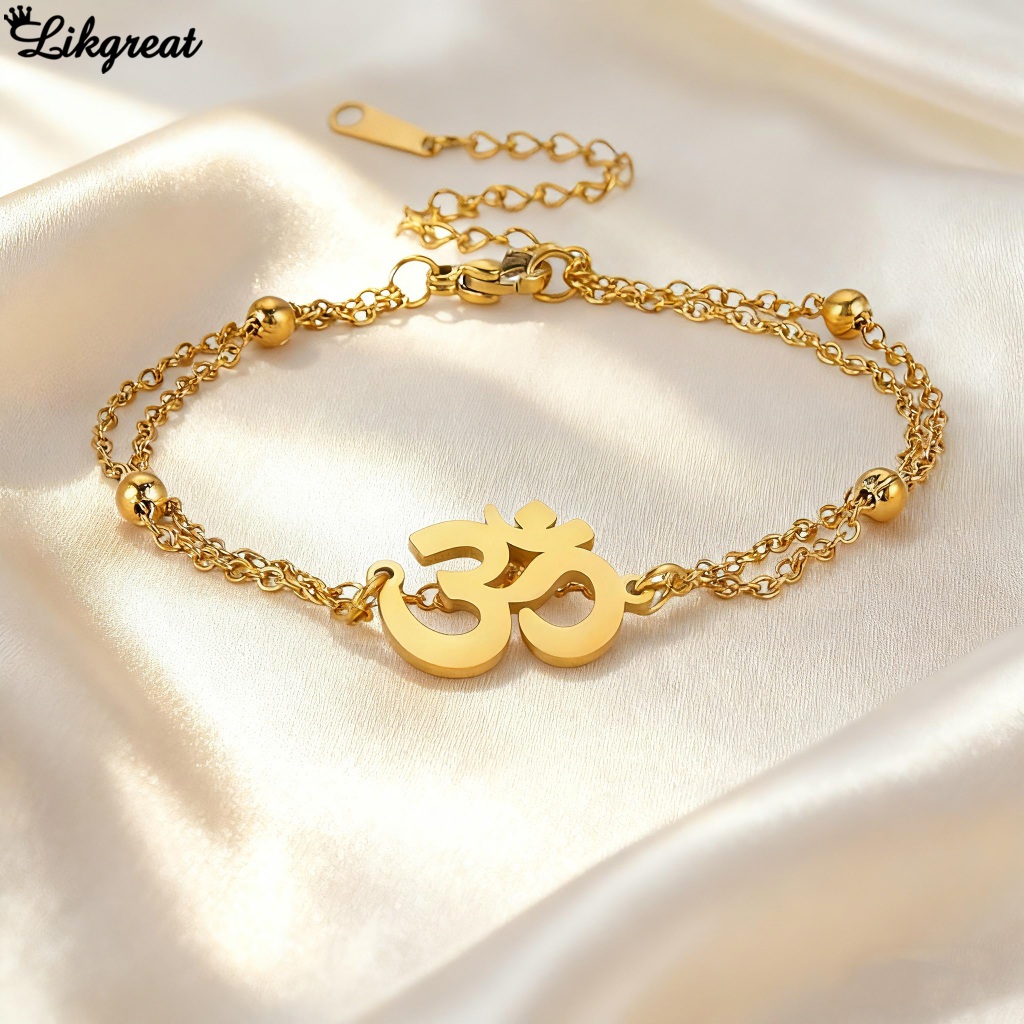 LIKGRET สร้อยข้อมือจี้สัญลักษณ์ OM คลาสสิกสำหรับผู้หญิง จากไทเทเนียมและเหล็ก เครื่องประดับแฟชั่น