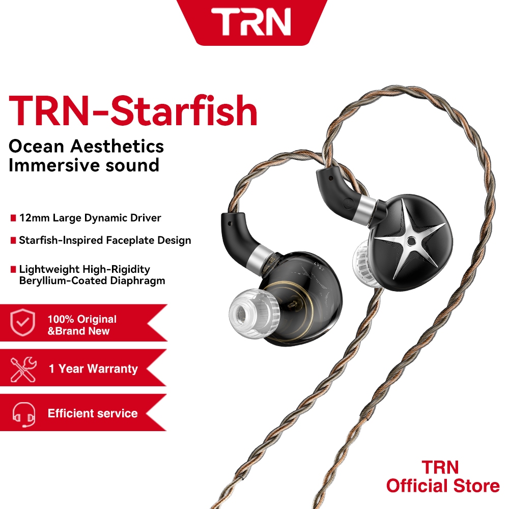 TRN Starfish หูฟังอินเอียร์ มีสาย รุ่น 12มม ไดรเวอร์แบบไดนามิก 4.4mm+3.5mm Jack IEM HiFi Headphones