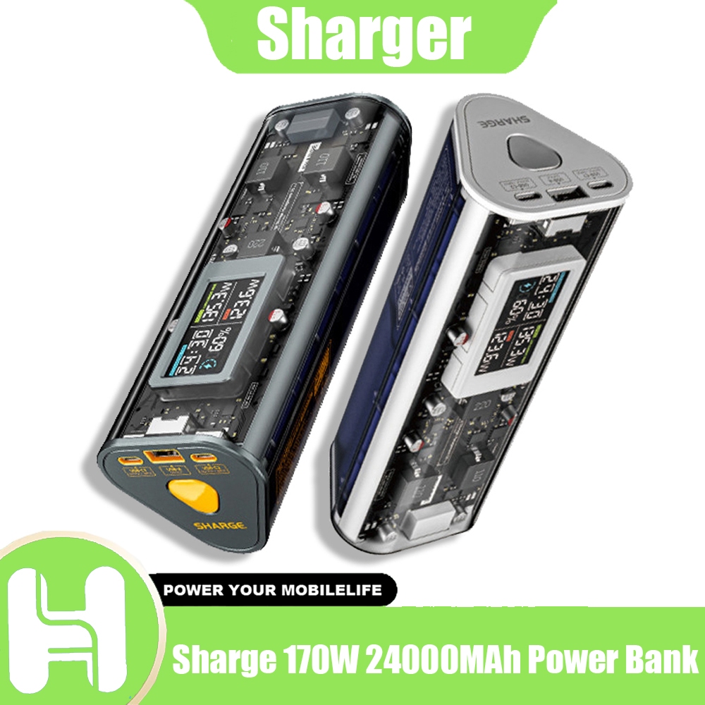 Sharge/shargeek 170W 24000MAh Power Bank แบตเตอรี่โปร่งใสแล็ปท็อปพร้อมหน้าจอ IPS DC