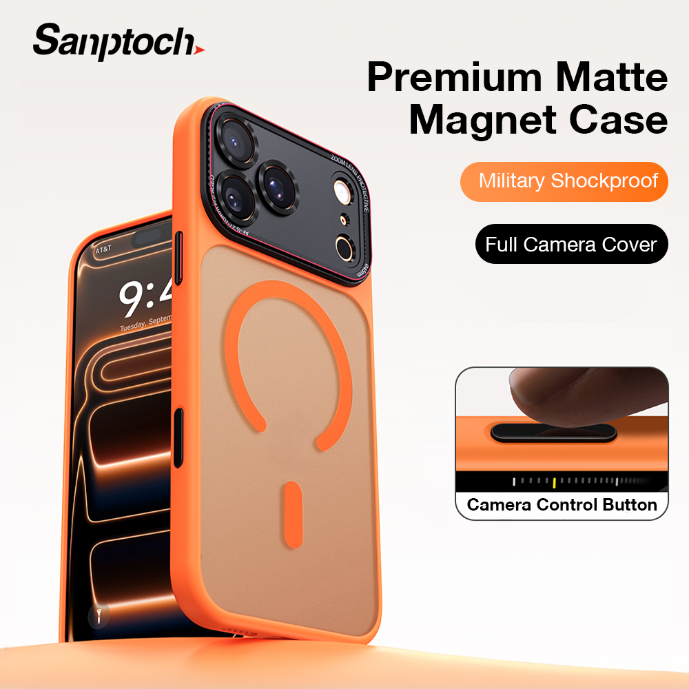 Sanptoch Premium Matteเคสโทรศัพท์แม่เหล็กสําหรับiPhone 17 16 15 14 Pro MaxหรูหราFrosted HardปกหลังสําหรับiPhone 17 Airทหารกันกระแทกผิวปลอก