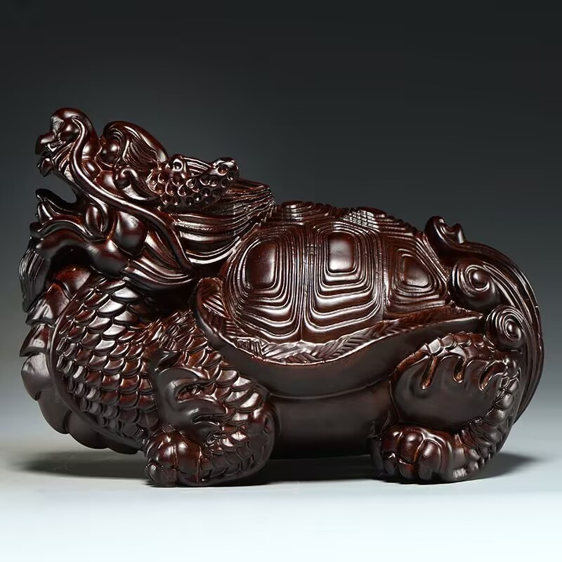 เครื่องประดับเต่ามังกรไม้เนื้อแข็งแกะสลักงานฝีมือตกแต่งเดสก์ทอปในร่ม