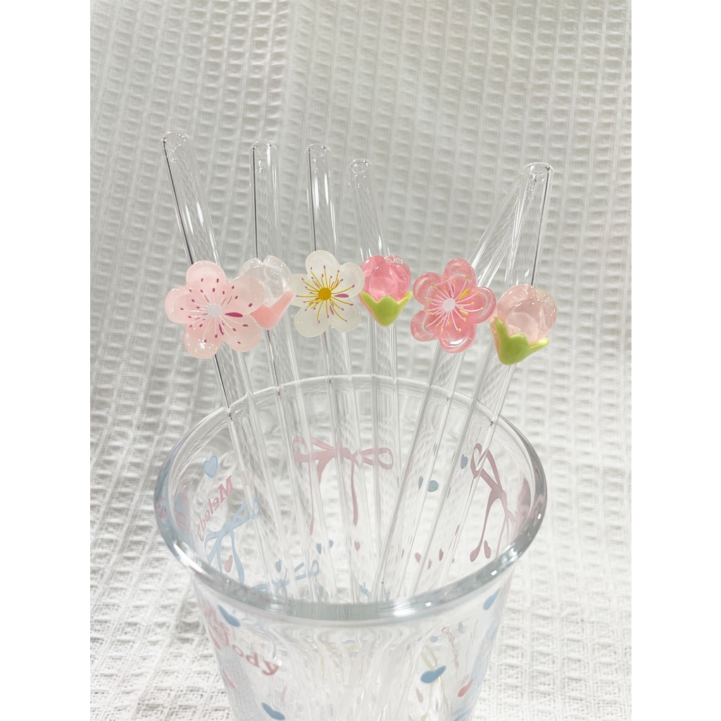หลอดแก้วน่ารักหลอดเชอร์รี่หลอดนํามาใช้ใหม่สําหรับกาแฟเย็น