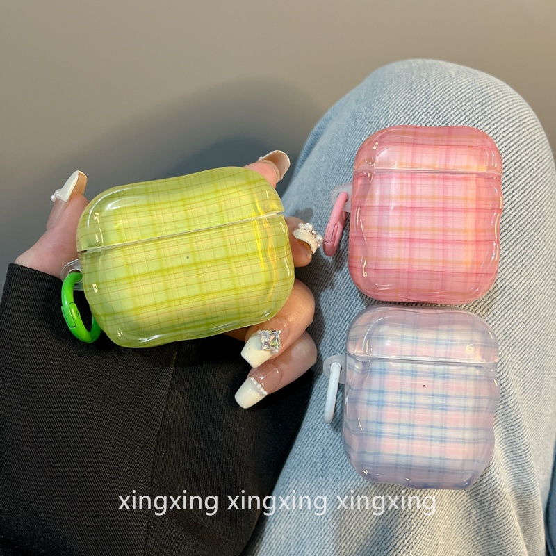 เคส AirPods Patchwork ลายสก๊อตเรียบง่าย เคส AiPods 4 น่ารัก เคส AirPods Pro แบบใส เคส AirPods 1/2 สี