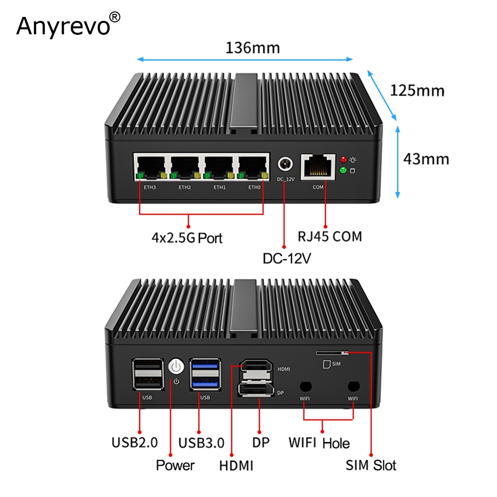 Fanless Quad Core Soft Router Firewall Intel Pentium J5040/N5100/N6000/N5105/N100 Mini PC 4 x Inte 2