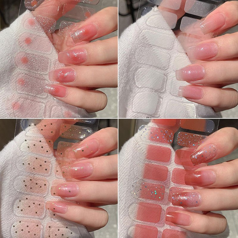 14/16tips DIY สติ๊กเกอร์ติดเล็บฟรีอบฤดูใบไม้ผลิฤดูร้อนดอกไม้กาวเล็บแถบ Patch Slider คลุมทั้งหมดตกแต่งเล็บ Decal