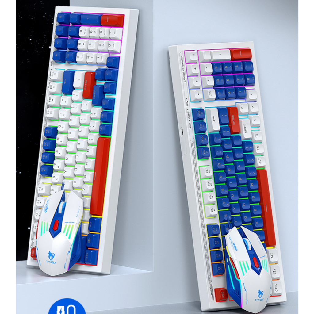 T-WOLF TF610 ชุดคีย์บอร์ดและเมาส์สําหรับเล่นเกม Mecha Blue Backlit