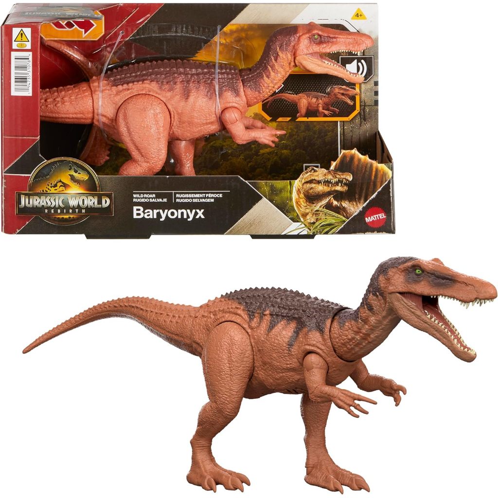 Mattel Jurassic World Rebirth Wild Roar Baryonyx ของเล่นไดโนเสาร์พร้อม Tail-Controlled Chomp Multi-D