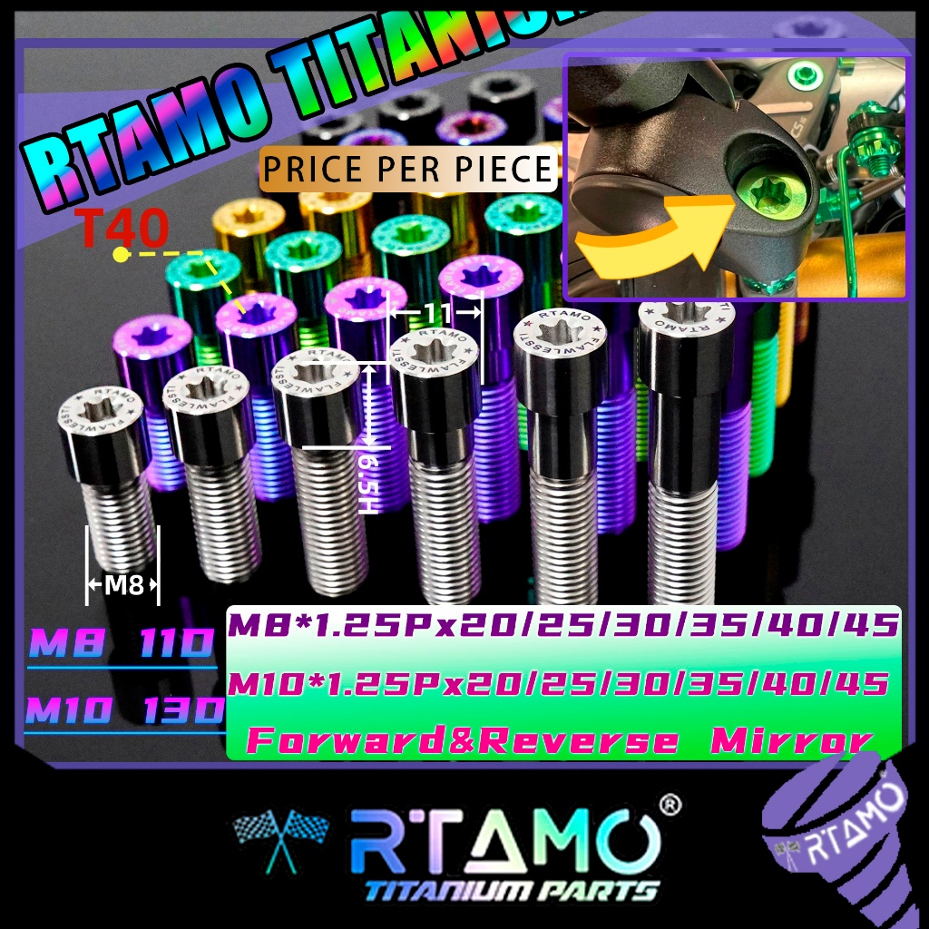 RTAMO ไทเทเนียม Gr5 M8(#12) 15-50L 11D M10(#14)x1.25P 20-45 13D Mirror ฝาครอบหัวหกเหลี่ยม Hex Cap Caliper Bolt