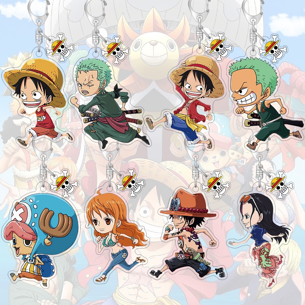 พวงกุญแจอะคริลิค One Piece Luffy Zoro อะนิเมะการ์ตูนน่ารักกระเป๋าตกแต่งกระเป๋านักเรียนจี้ขนาดเล็กของขวัญ Key แหวน
