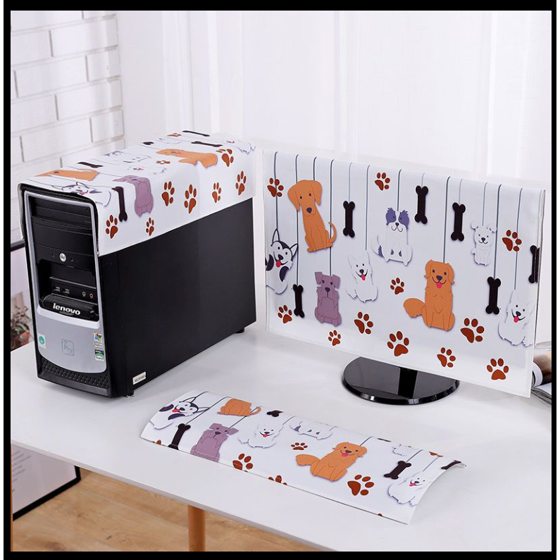 Wmgjiaju ผ้าคลุมหน้าจอคอมพิวเตอร์ LCD กันฝุ่น ลายการ์ตูนน่ารัก 27 22 นิ้ว 3 ชิ้น