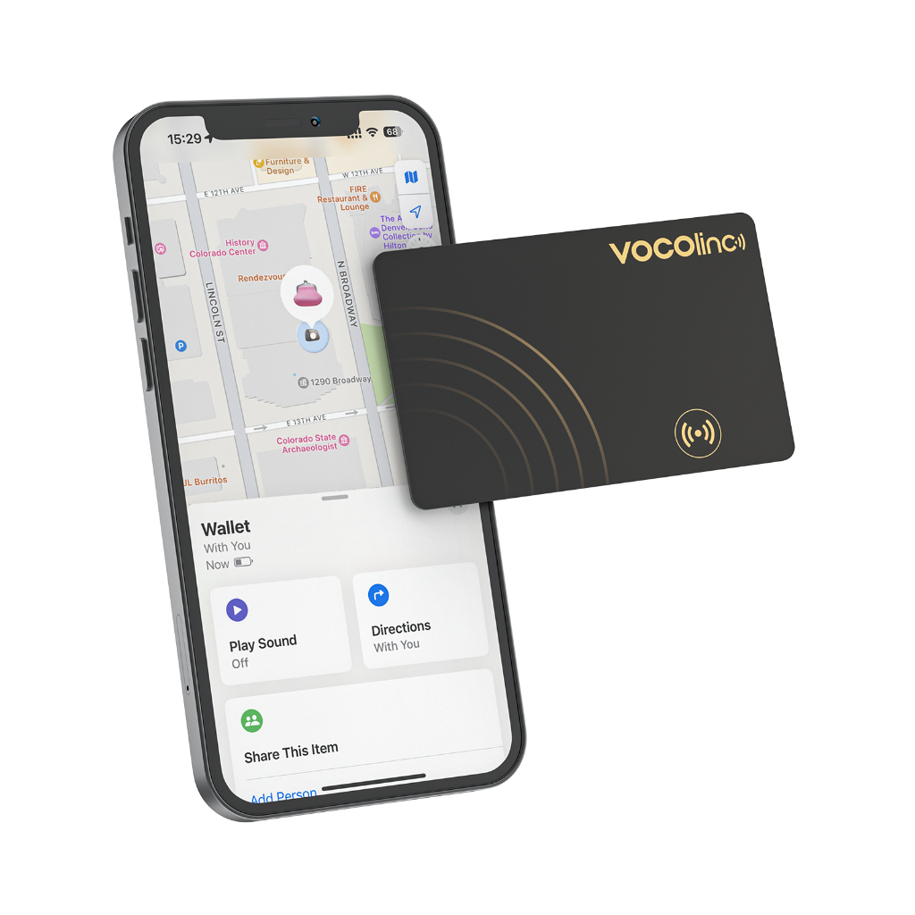 VOCOlinc การ์ดติดตาม Slim TAG ใช้กับ Apple Find My บางเฉียบ ระบุตำแหน่งผ่าน Bluetooth - สำหรับ กระเป๋าสตางค์ กุญแจ กระเป๋าเป้ กันน้ำ IP67 (สำหรับ iOS เท่านั้น)